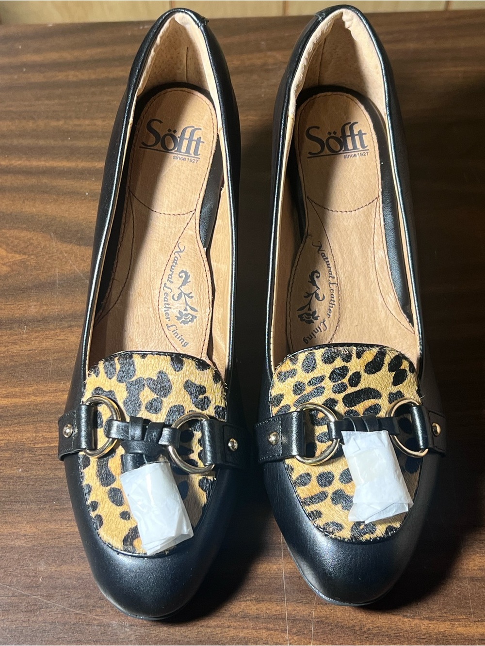 Söfft Aldora Black Leather & Leopard Calf Hair Wedge Heels Size 9 - Picture 2 of 8